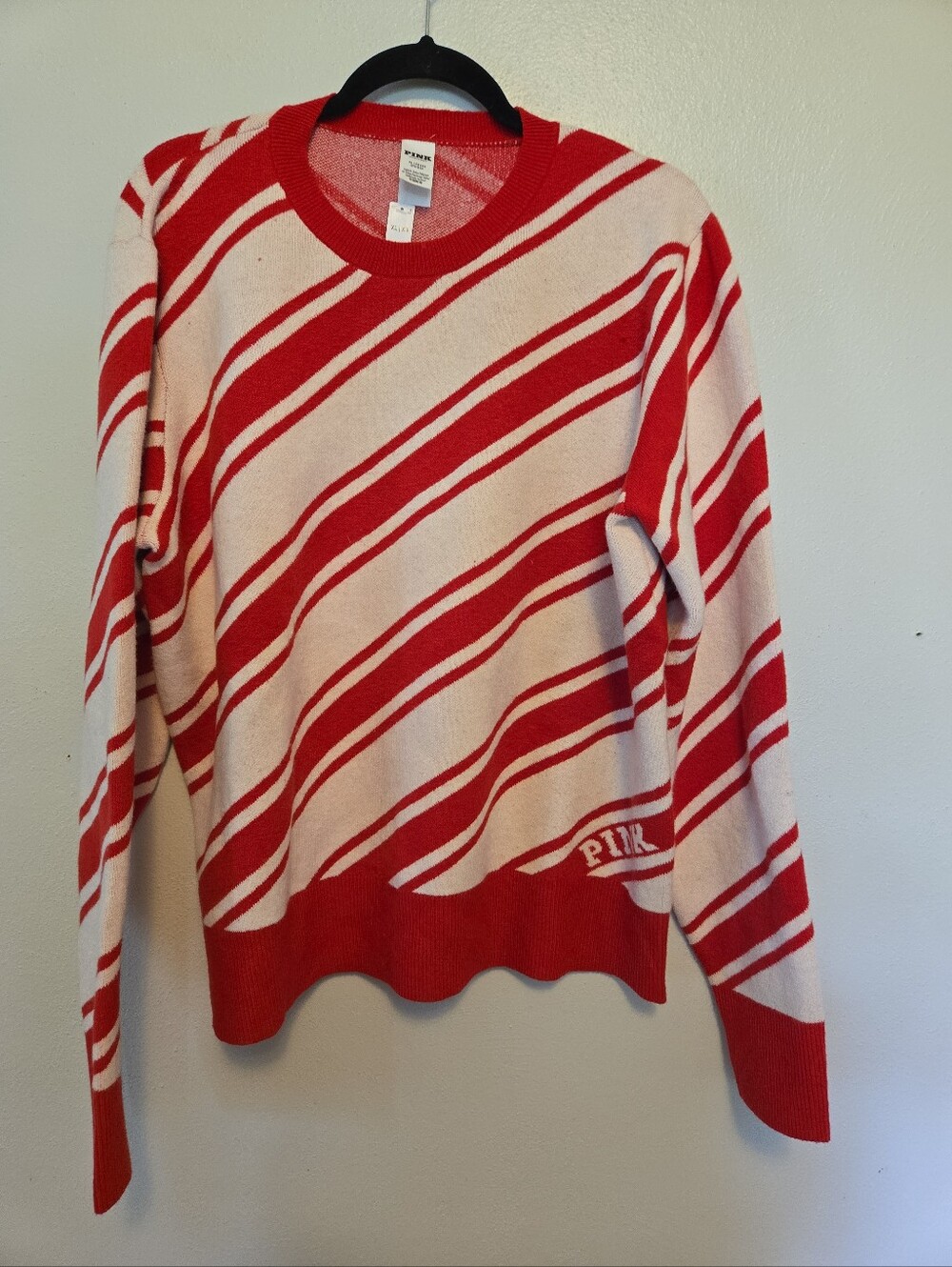 Victoria's Secret Pink Red White Candy Cane Striped Pullover Sweater XL NWT